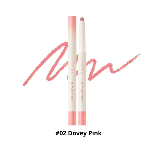 Chì Kẻ Viền Môi Nhung Lì, 2 Đầu Romand Lip Mate Pencil 0.5g #02 Dovey Pink