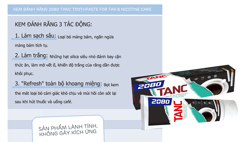 Tanc Toothpaste có 3 tác động chăm sóc răng miệng.