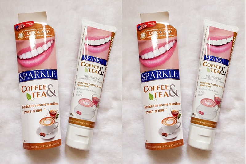 Sparkle Whitening Toothpaste Coffee & Tea Remove có thiết kế ấn tượng, khó nhầm lẫn với các loại kem đánh răng thông dụng.
