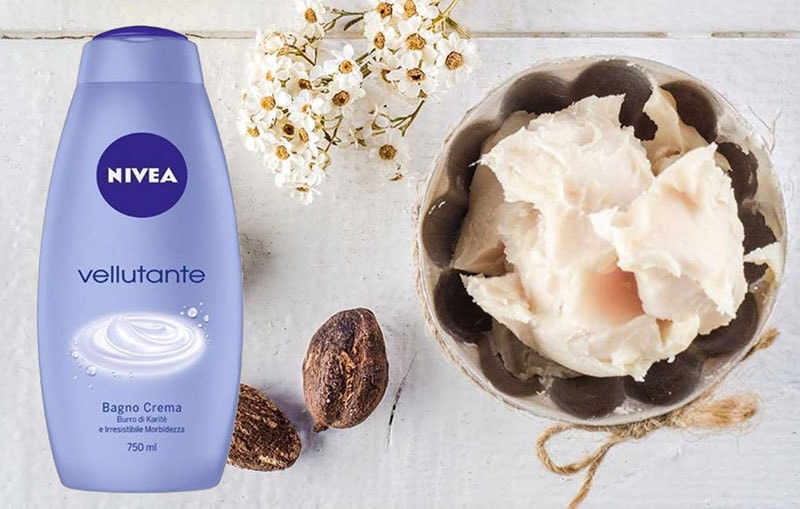 Sữa Tắm Nivea Shower Cream Nivea Vellutante For Body với thành phần chính là tinh dầu bơ hạt mỡ.