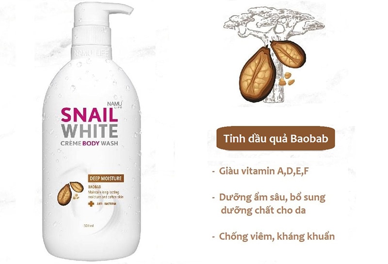 Công dụng của tinh dầu Baobab trong sữa tắm Snail White Baobab.