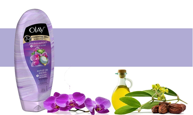 Chiết xuất tự nhiên trong sữa tắm Olay Jojoba Extract Luscious Orchid.
