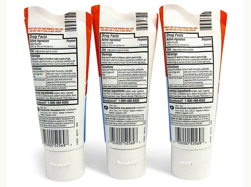 Chi tiết thành phần Colgate Kids Mild Bubble Fruit.