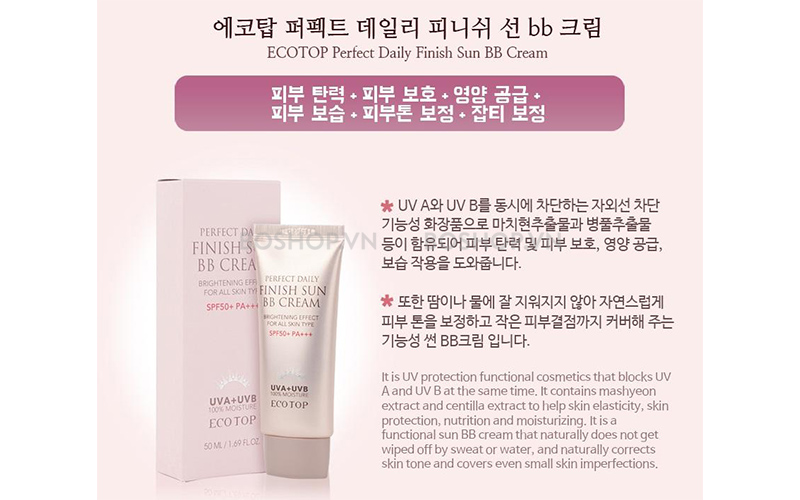 Kem nền Eco Top Perfect Daily Finish Sun BB Cream SPF 50+ 70ml mỹ phẩm Hàn Quốc chính hãng