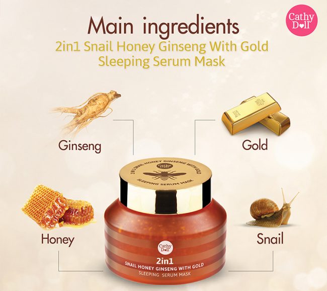 Mặt nạ ngủ Cathy Doll 2in1 Snail Honey Ginseng With Gold 70gr