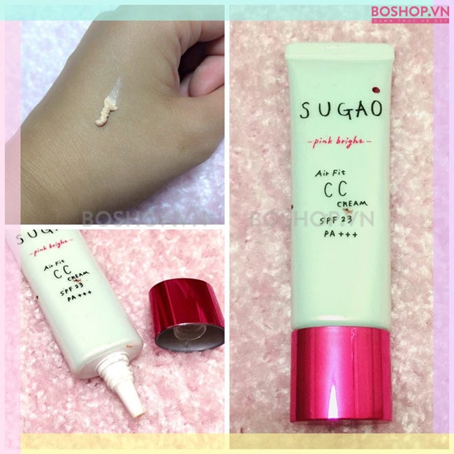 CC Cream Sugao Air Fit Pink Bright Moist SPF 23 chất kem mềm mại, dễ tán