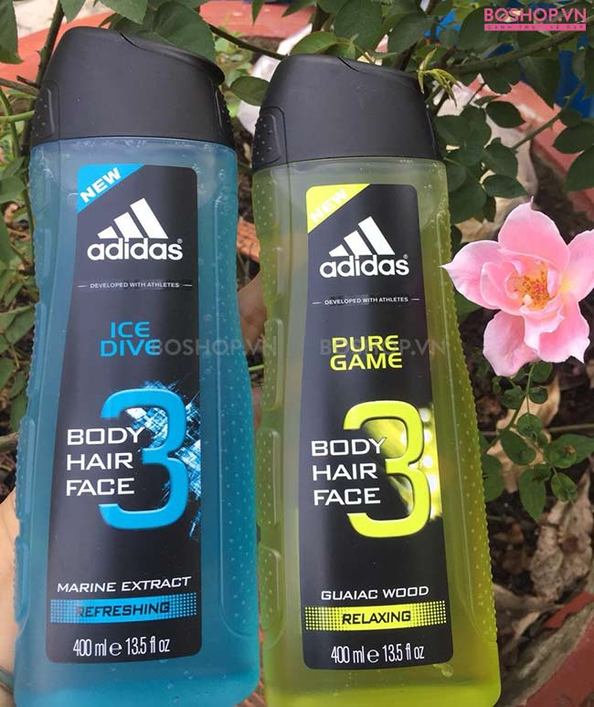 Gel tắm gội và rửa mặt Adidas 3 In 1 Pure Game 400ml phù hợp mọi loại da