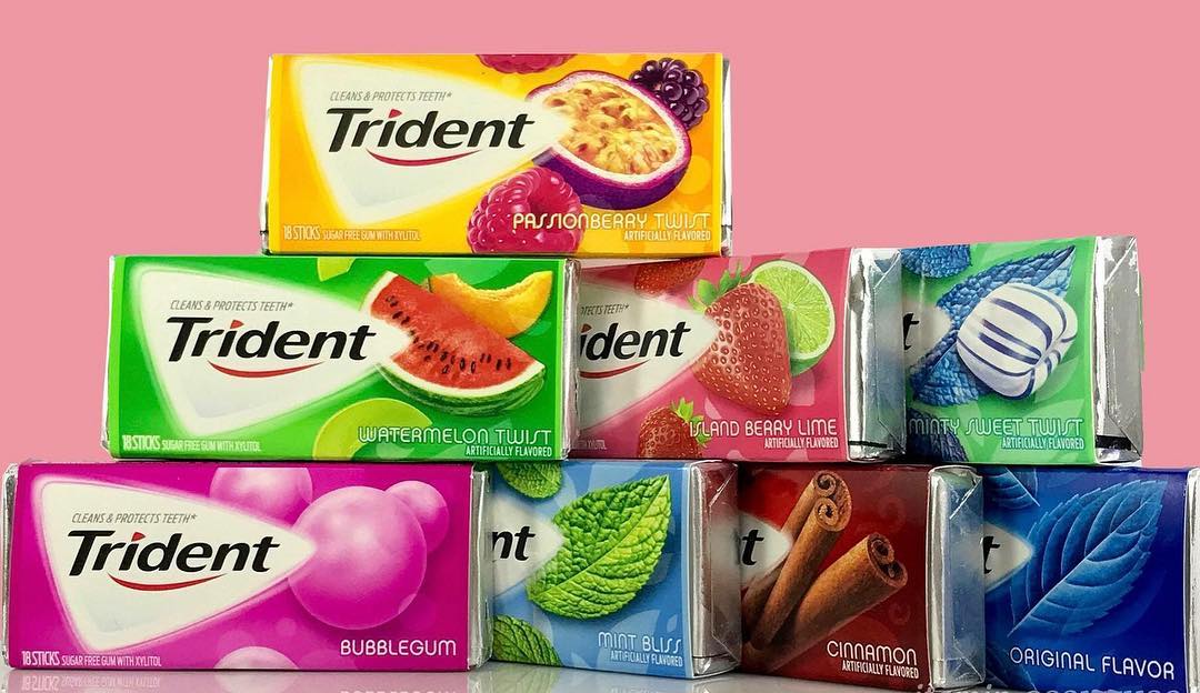 Kẹo cao su không đường Trident Bubblegum 18 Sticks giúp làm trắng răng