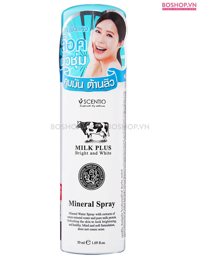 Xịt khoáng dưỡng thể Scentio Milk Plus Bright & White 50ml