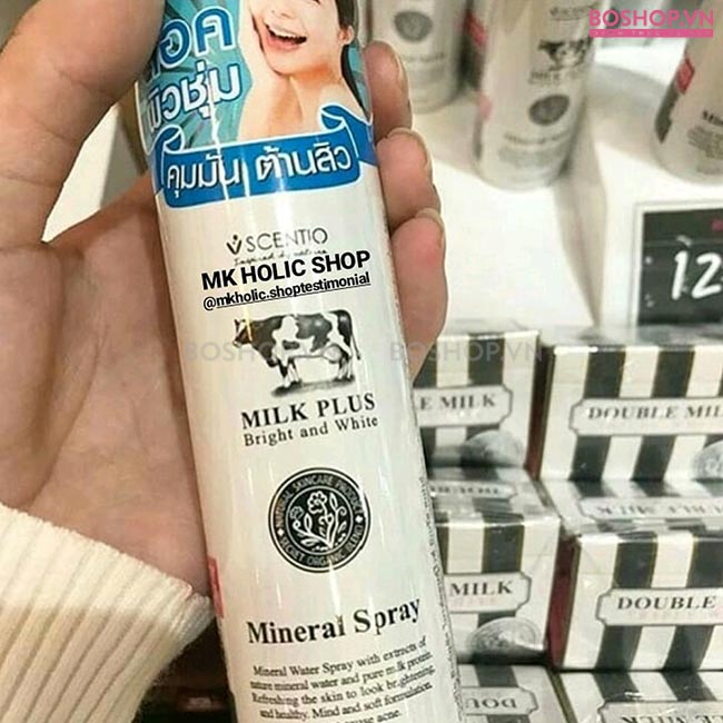 Thiết kế xịt khoáng Scentio Milk Plus Bright & White 50ml dạng chai nhỏ mini tiện lợi, mát mắt