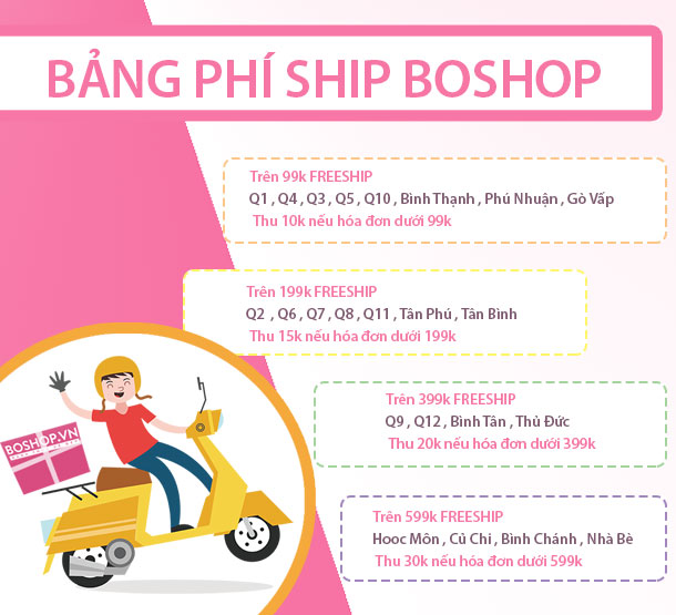 Bảng tính phí Ship BOSHOP áp dụng từ ngày 01/09/2018