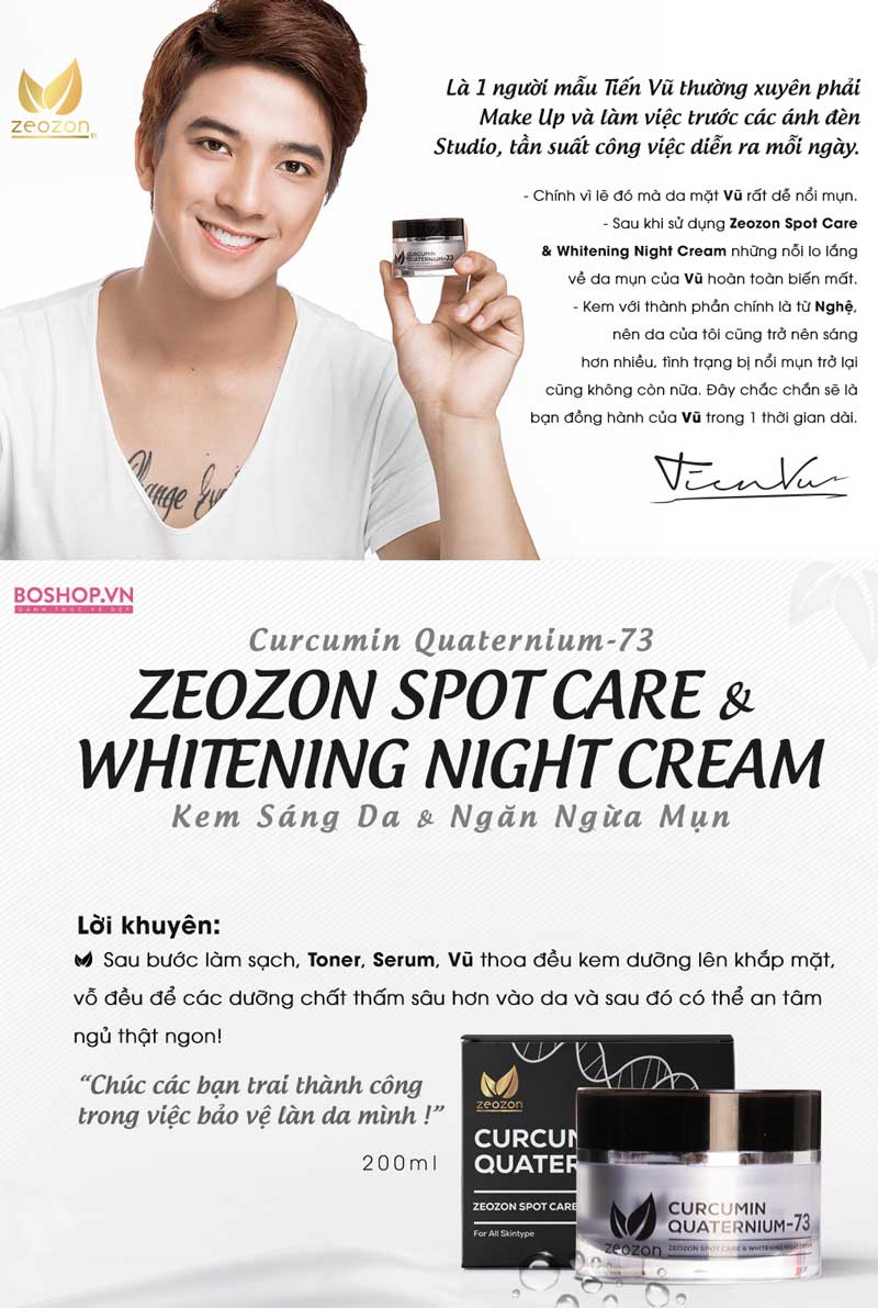 Kem dưỡng ban đêm Zeozon Spot Care & Whitening 30gr chăm sóc da mặt cho nam hiệu quả vào ban đêm.