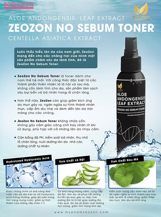 Nước hoa hồng Zeozon No Sebum Toner không chứa cồn nên không gây cảm giác khô da hay nhờn rít khi sử dụng chăm sóc da mặt cho nam giới mỗi ngày.