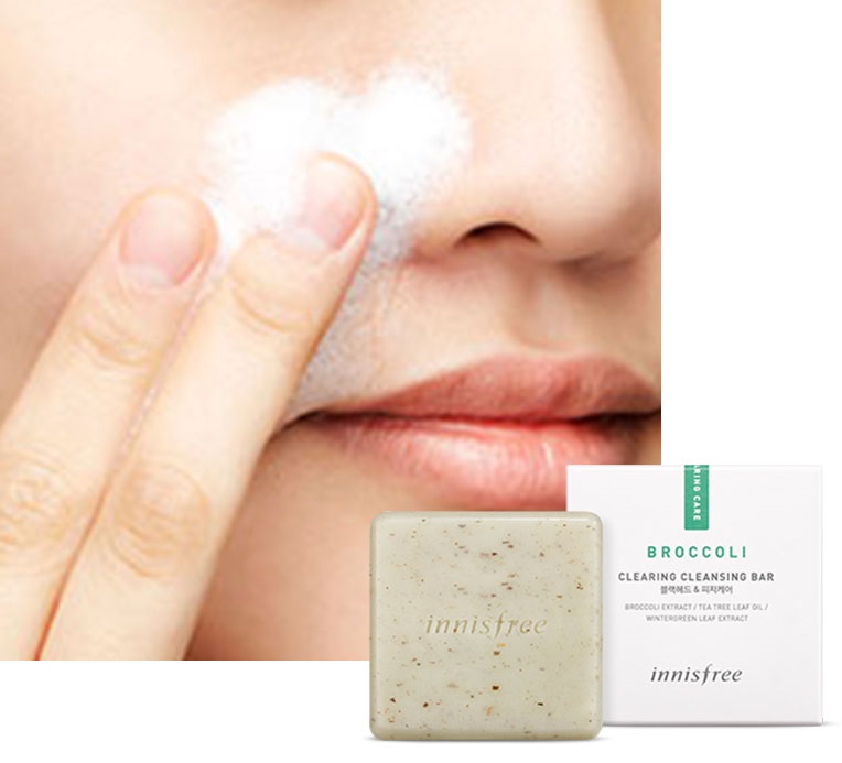 Xà bông rửa mặt Innisfree Broccoli 90gr mỹ phẩm Hàn Quốc chính hãng
