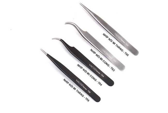 Nhíp nối mi cong đen Vacosi T04 chất liệu inox không rỉ sét, phủ sơn đen cao cấp
