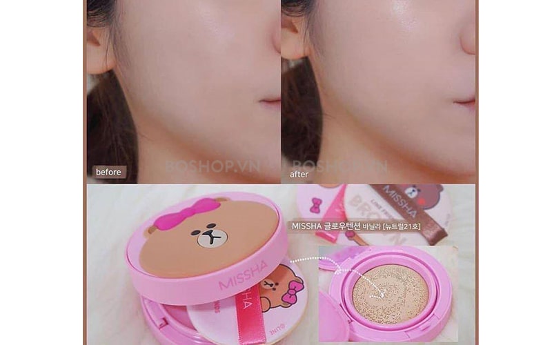 Missha Line Friends Glow Tension Beige thành phần thiên nhiên, che phủ tốt, chăm sóc da từ sâu bên trong