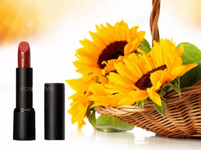 Thỏi son với vỏ đen tuyền, trên vỏ son được khắc tên thương hiệu