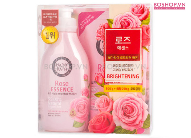 Sữa tắm Happy Bath Rose Brightening 500gr + Refill 250gr