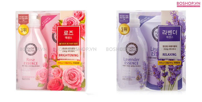 Sữa tắm Happy Bath Rose Brightening 500gr + Refill 250gr chiết xuất từ tinh chất hoa hồng