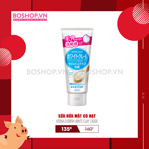 Sữa Rửa Mặt Có Hạt Utena Everish White Clay 130gr