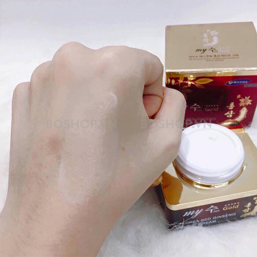 Hình ảnh test kem dưỡng trắng My Jin Gold Korea Red Ginseng White Cream trên tay cho hiệu quả vô cùng hài lòng