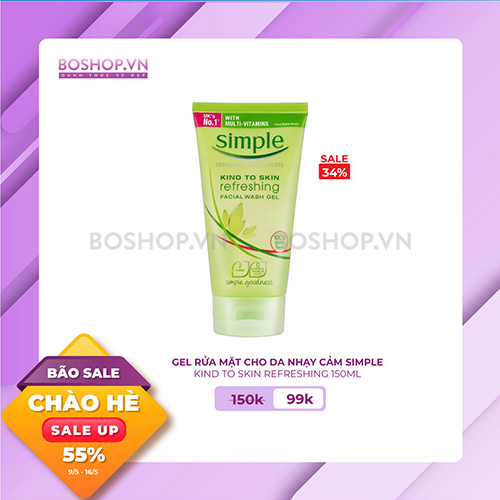 GEL RỬA MẶT CHO DA NHẠY CẢM SIMPLE KIND TO SKIN REFRESHING 150ML