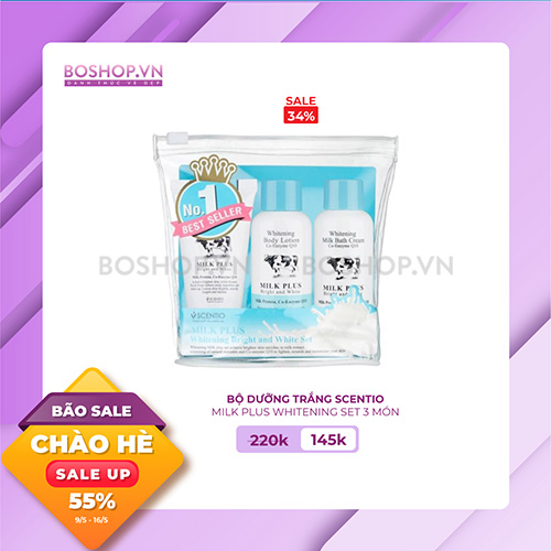 Bộ Dưỡng Trắng Scentio Milk Plus Whitening Set 3 Món
